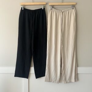 ZARA Modal Wide Leg Pants Bundle XS – Black & Beige Soft Lounge Trousers Set